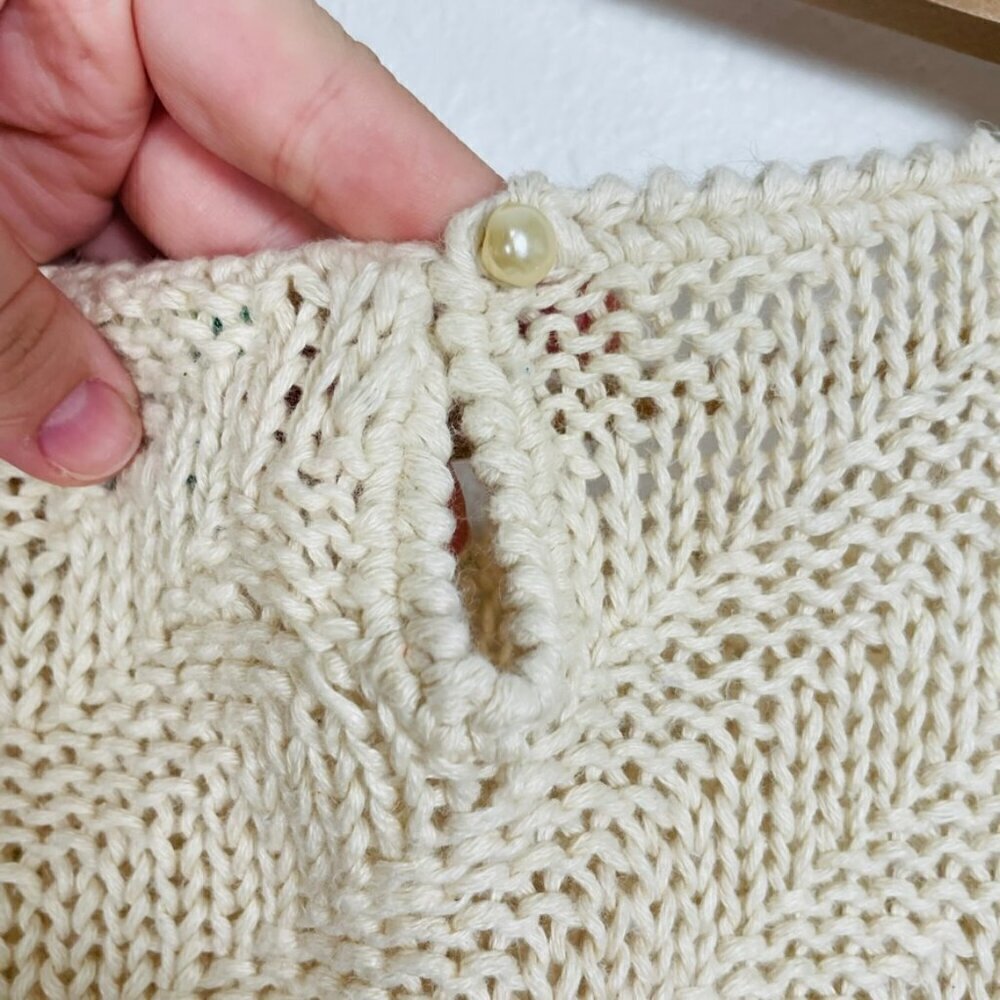 Vintage Hot Jazz Natural Made Hand Knit Cream knotted Eyelet Sweater Cottagecore - Picture 8 of 9